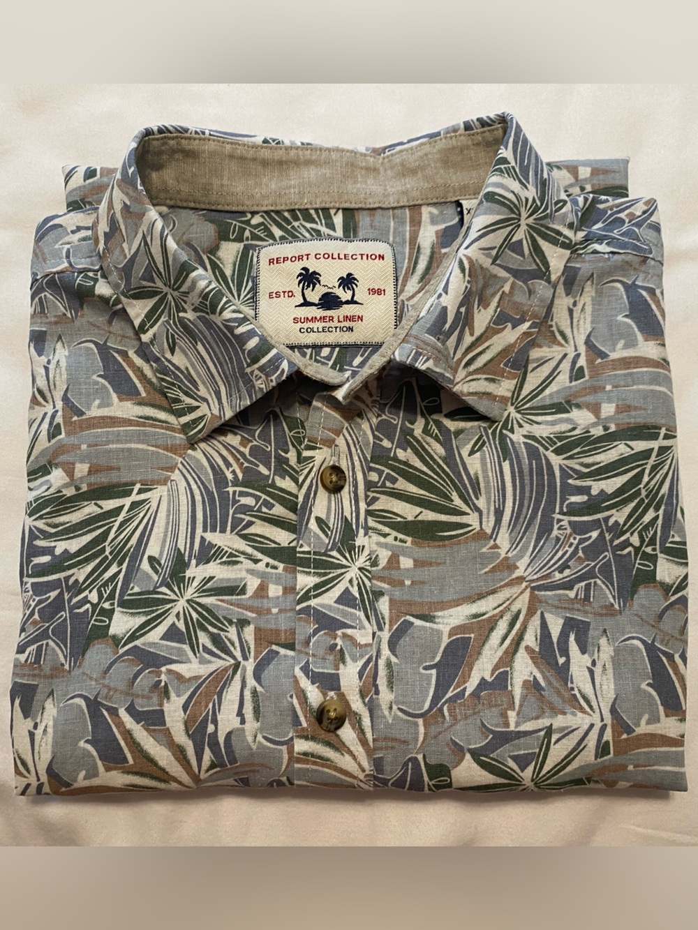 Report Collection Men's XL Linen Cotton Blend Short Sleeve Tropical Shirt